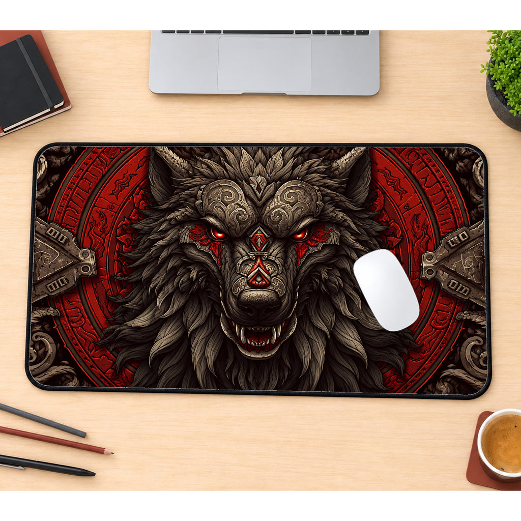 Red Norse Dire Wolf Desk Mat — product mockup 1