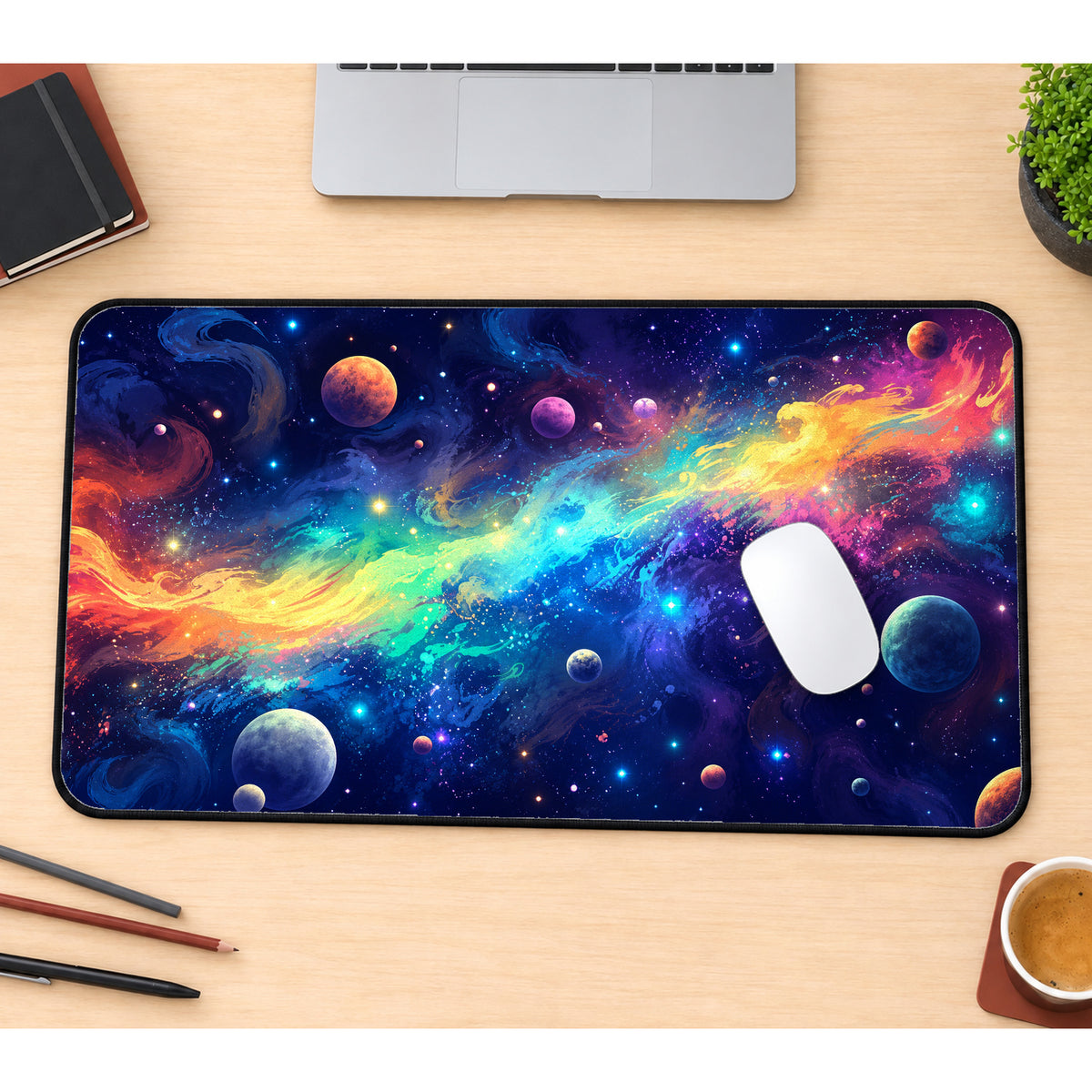 Rainbow Galactic Stream Desk Mat — product mockup 1