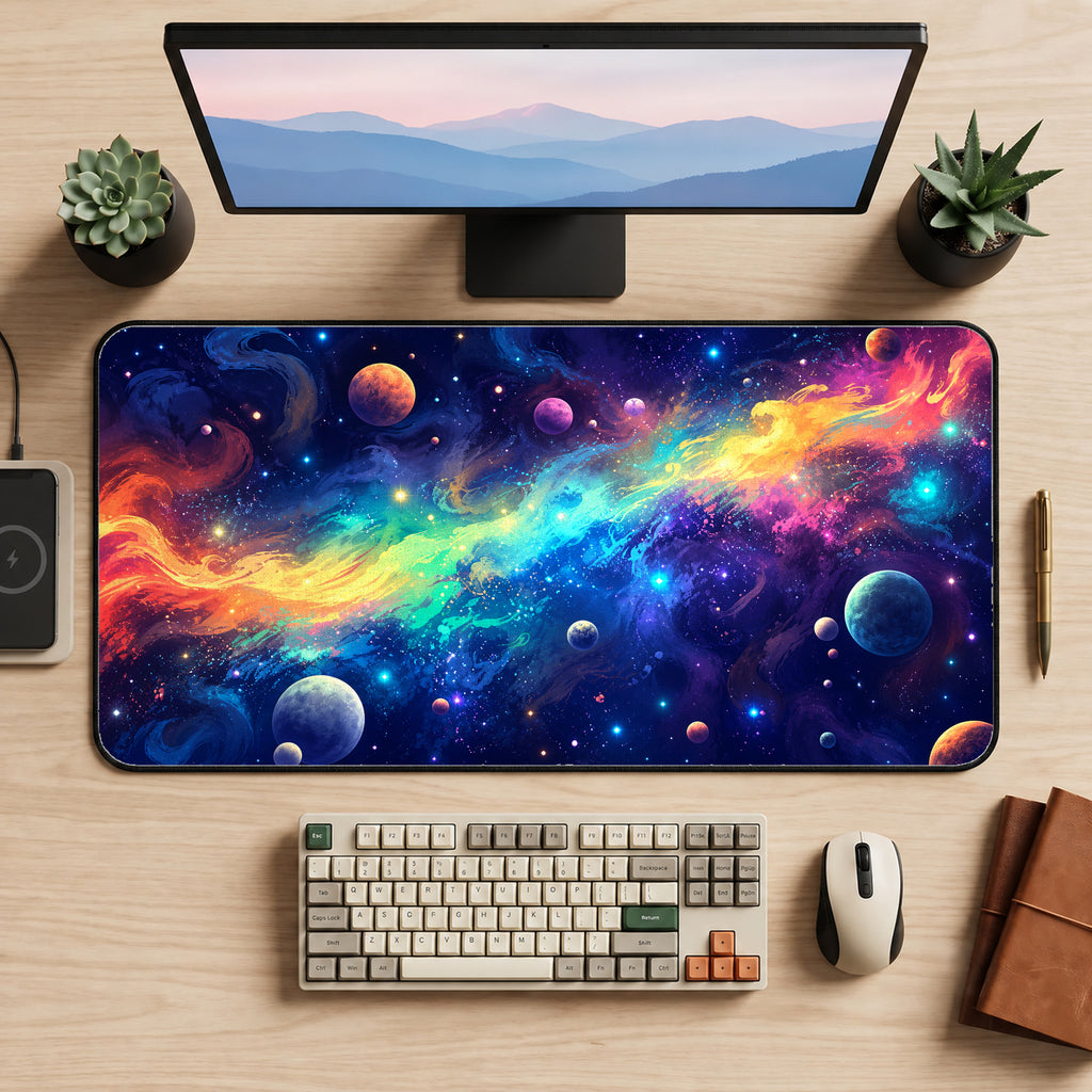 Rainbow Galactic Stream Desk Mat — product mockup 2