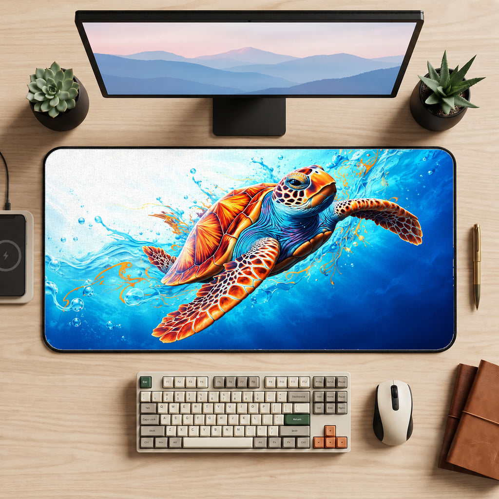 Sea Turtle in Blue Water Desk Mat — product mockup 2