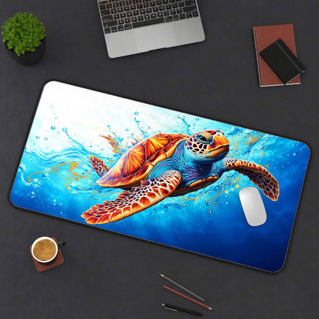 Sea Turtle in Blue Water Desk Mat — product mockup 3