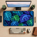 Neon Monstera Leaves desk mat — product mockup 2