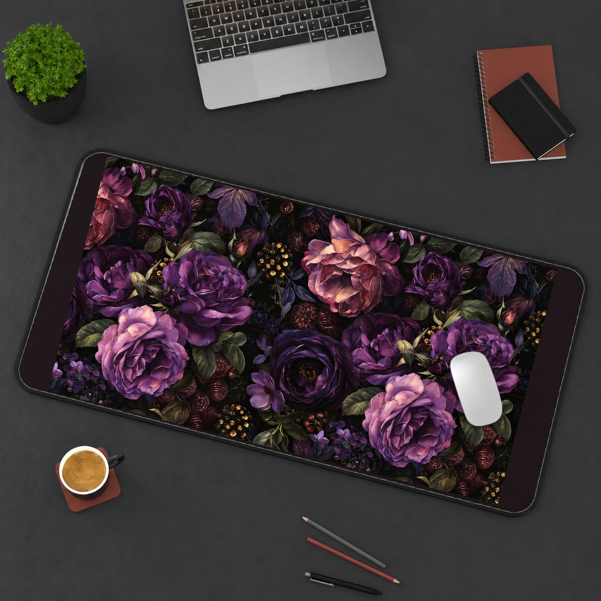 Dark Purple Peonies desk mat — product mockup 3