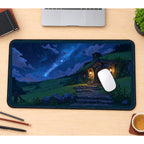 Starry Hillside Cottage desk mat — product mockup 1