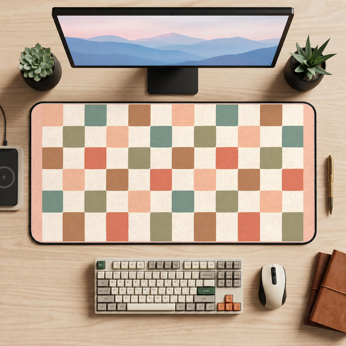 Earth Tone Checkerboard desk mat — product mockup 2