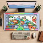Cartoon Frogs in a Paint Window desk mat — product mockup 2