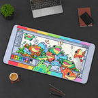 Cartoon Frogs in a Paint Window desk mat — product mockup 3