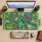 Colorful Town Road Map desk mat — product mockup 2