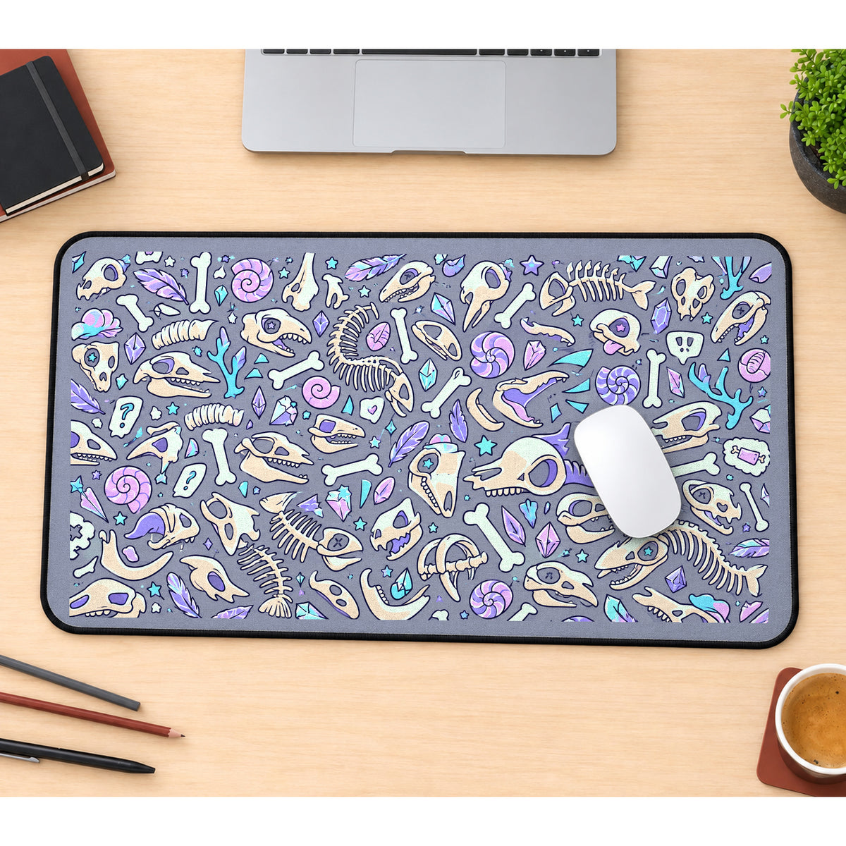 Neon Bones and Mushrooms desk mat — product mockup 1