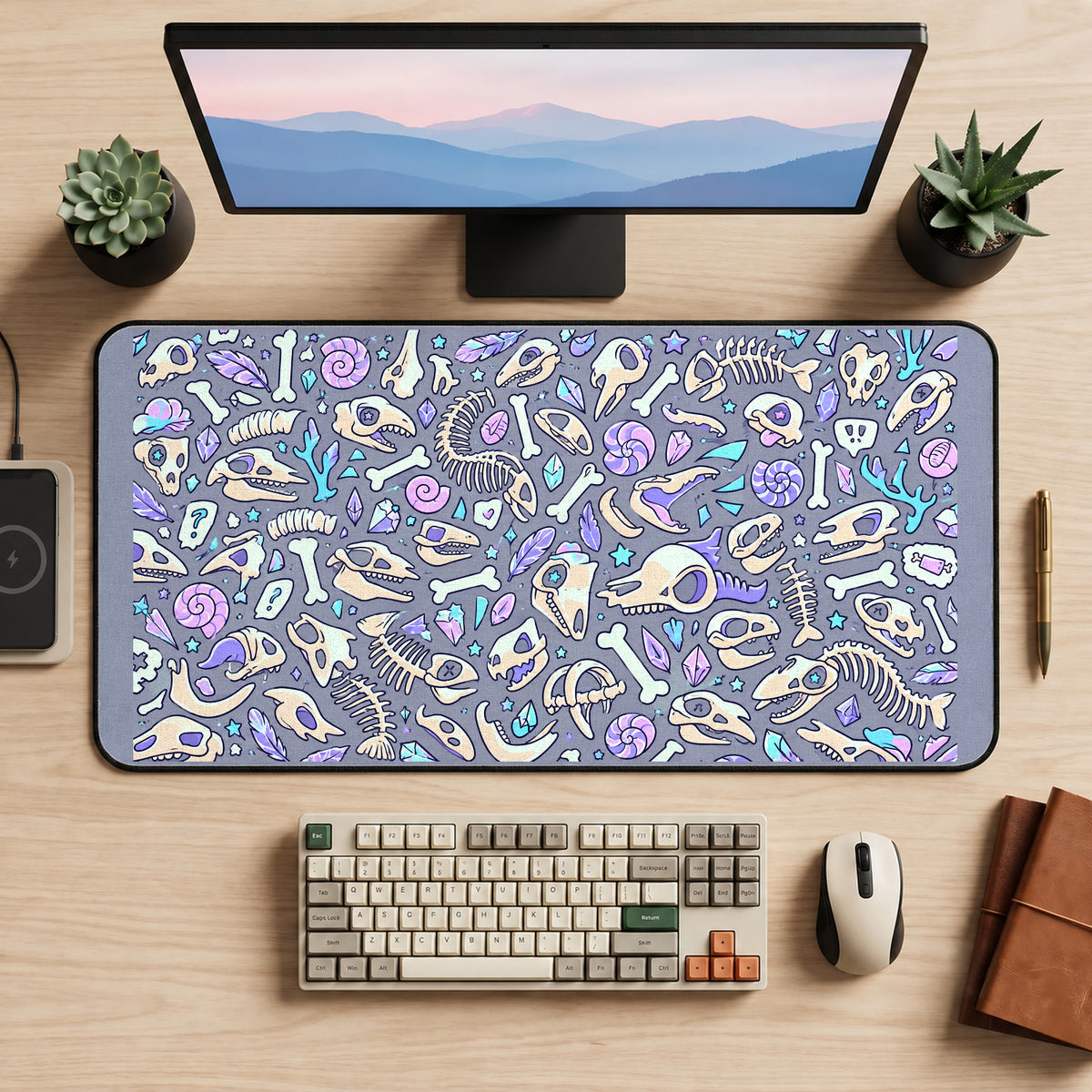 Neon Bones and Mushrooms desk mat — product mockup 2