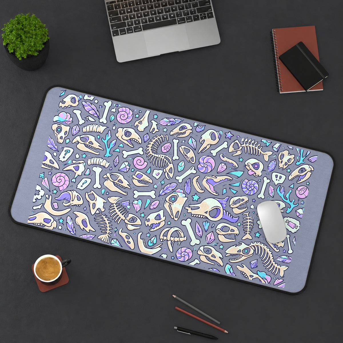 Neon Bones and Mushrooms desk mat — product mockup 3