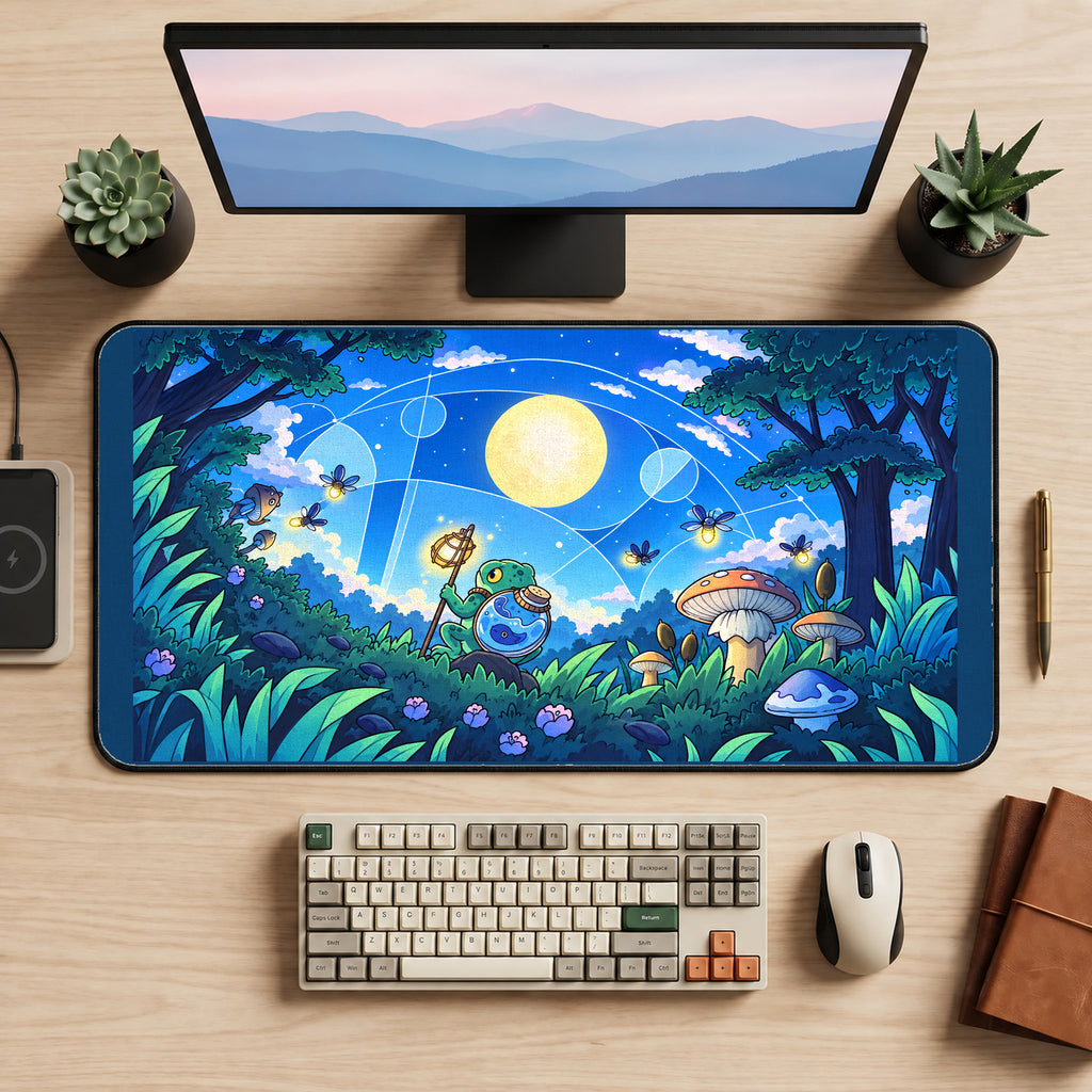 Moonlit Frog Grove desk mat — product mockup 2