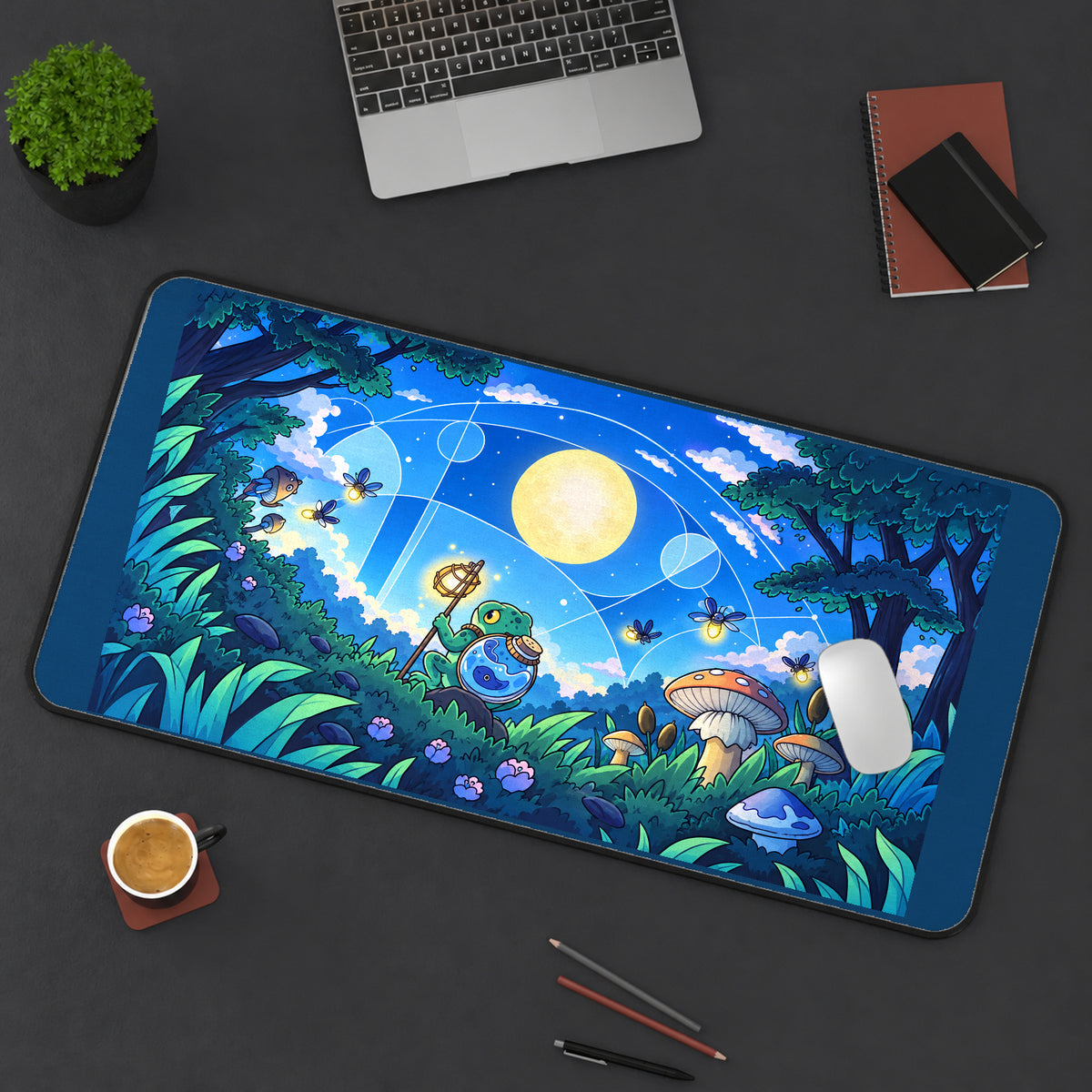 Moonlit Frog Grove desk mat — product mockup 3