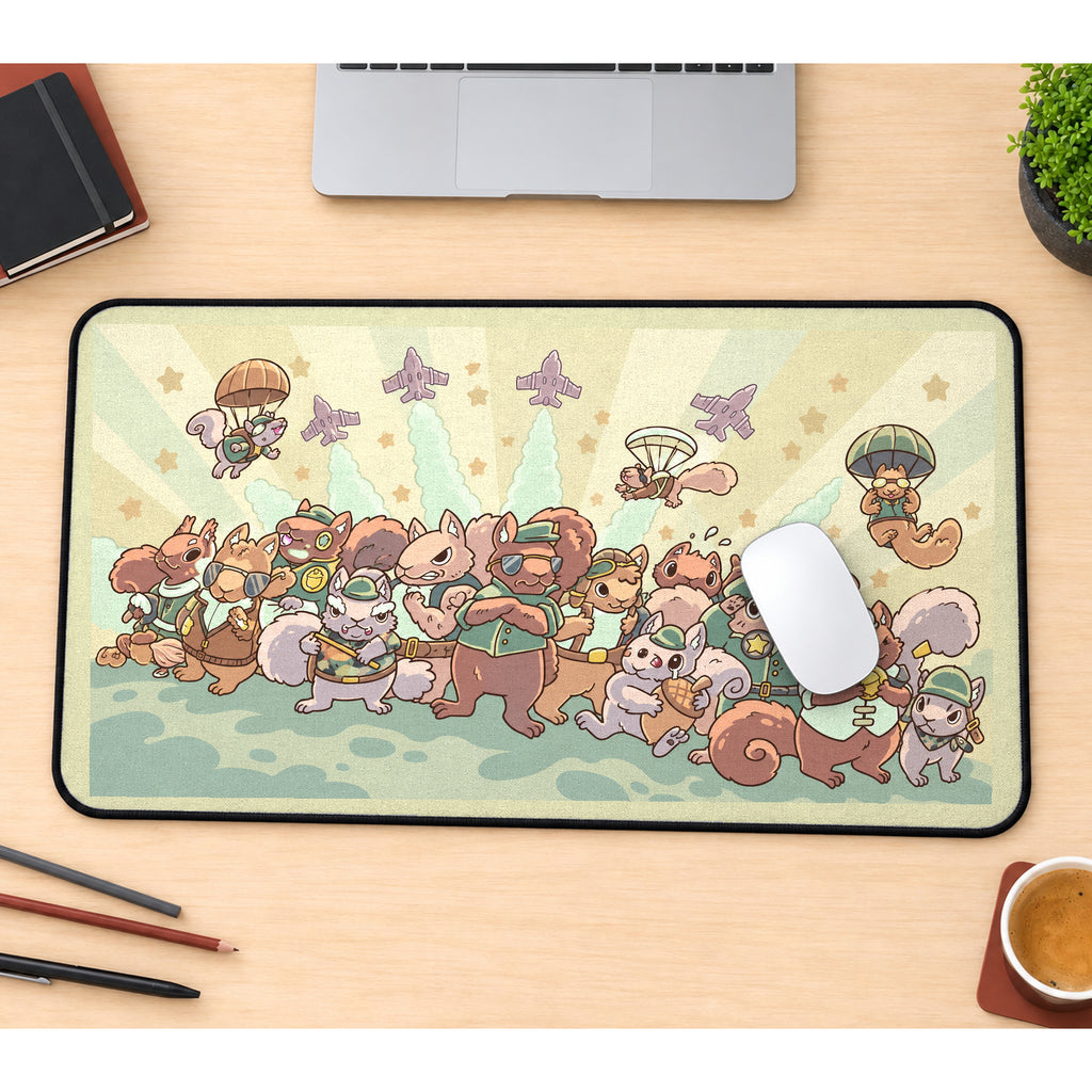 Squirrel Squadron Parade desk mat — product mockup 1