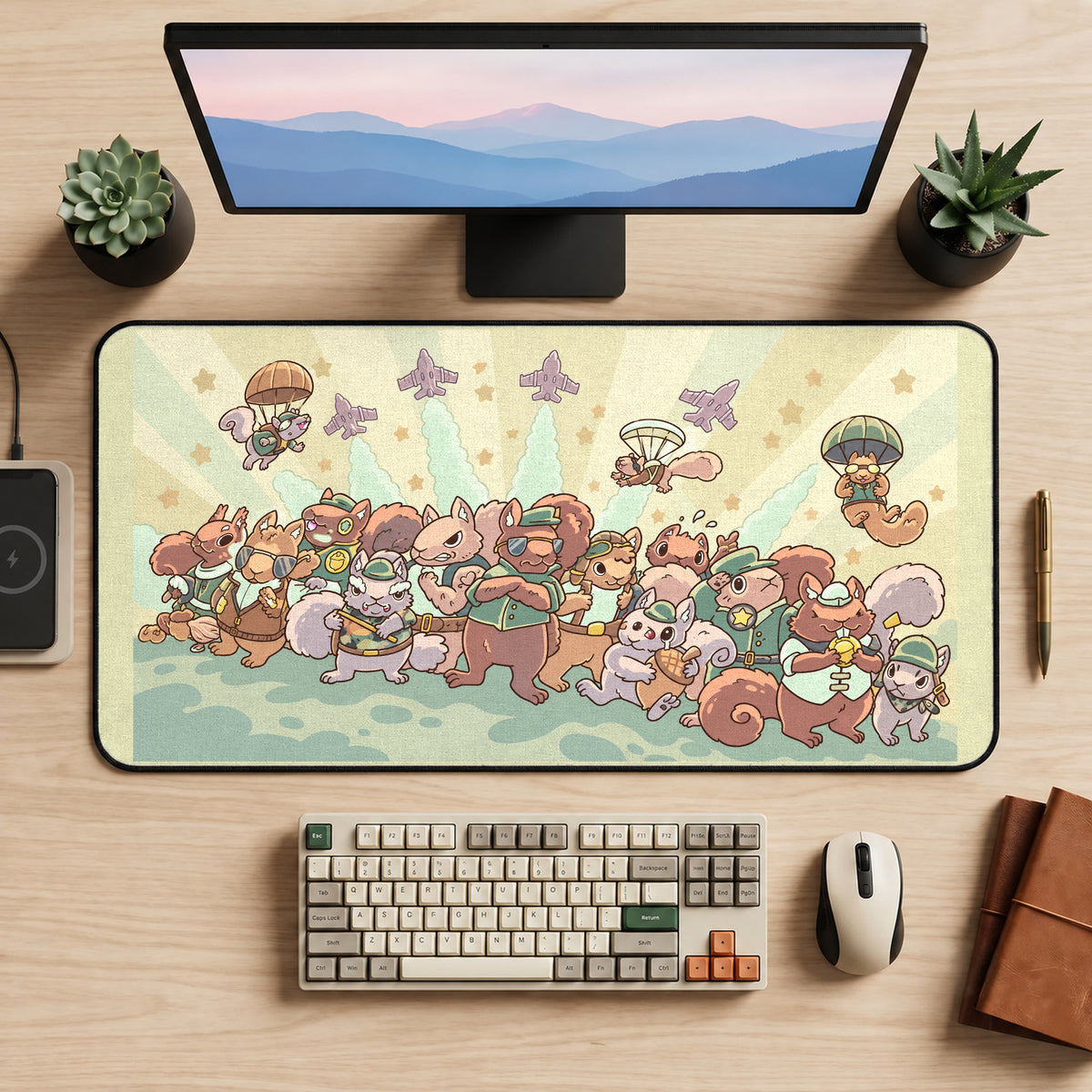 Squirrel Squadron Parade desk mat — product mockup 2
