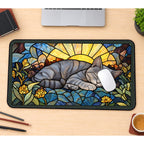 Sleeping Tabby Stained Glass desk mat — product mockup 1