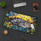 Sleeping Tabby Stained Glass desk mat — product mockup 3