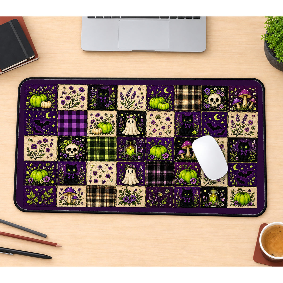 Witchy Halloween Patchwork desk mat — product mockup 1