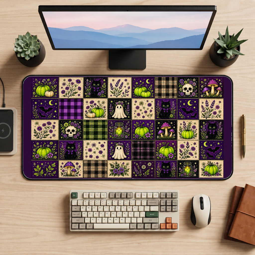 Witchy Halloween Patchwork desk mat — product mockup 2