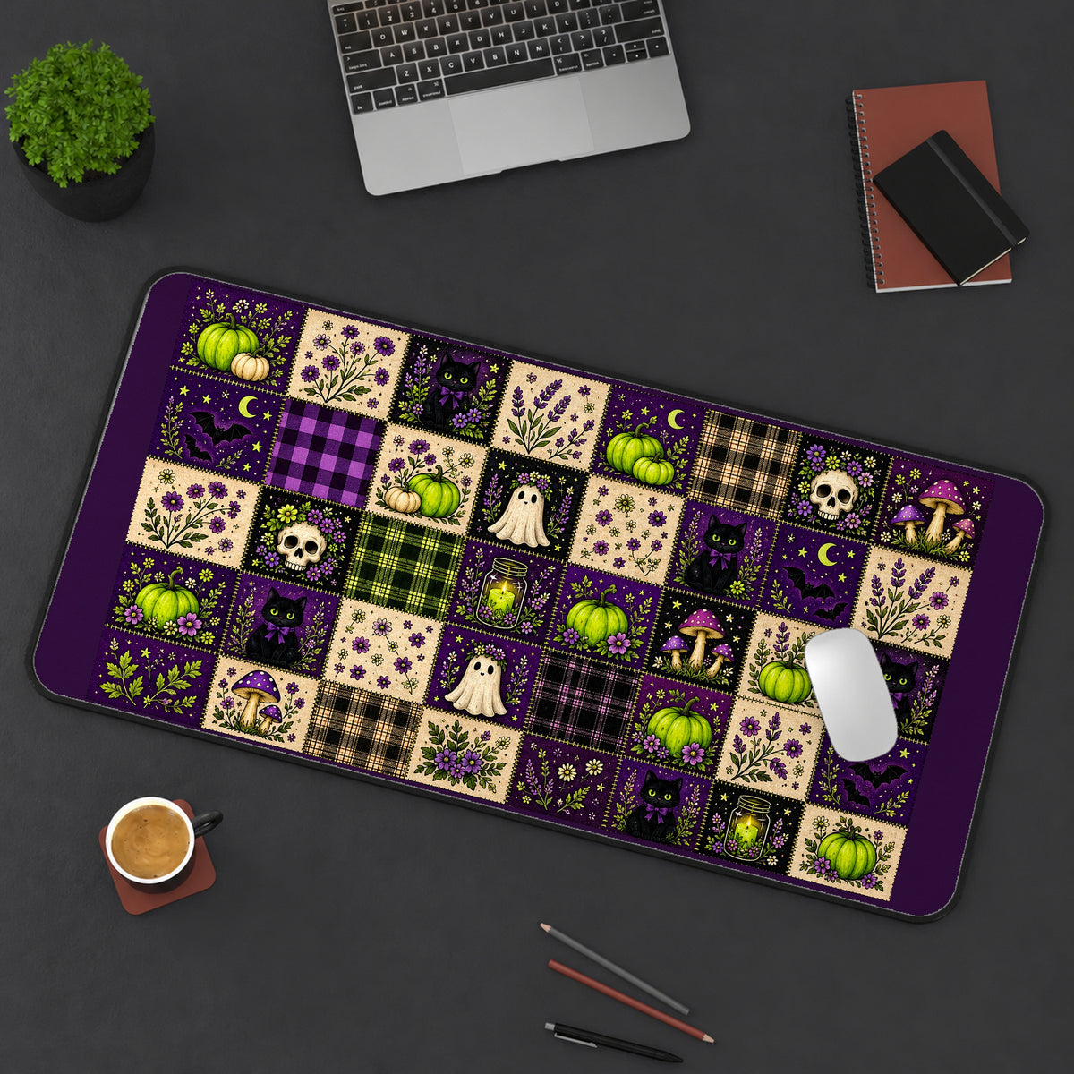 Witchy Halloween Patchwork desk mat — product mockup 3