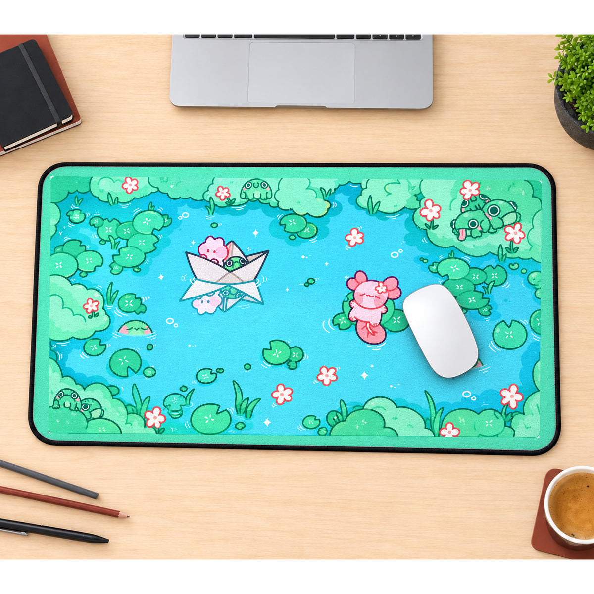 Froggy Lily Pond desk mat — product mockup 1