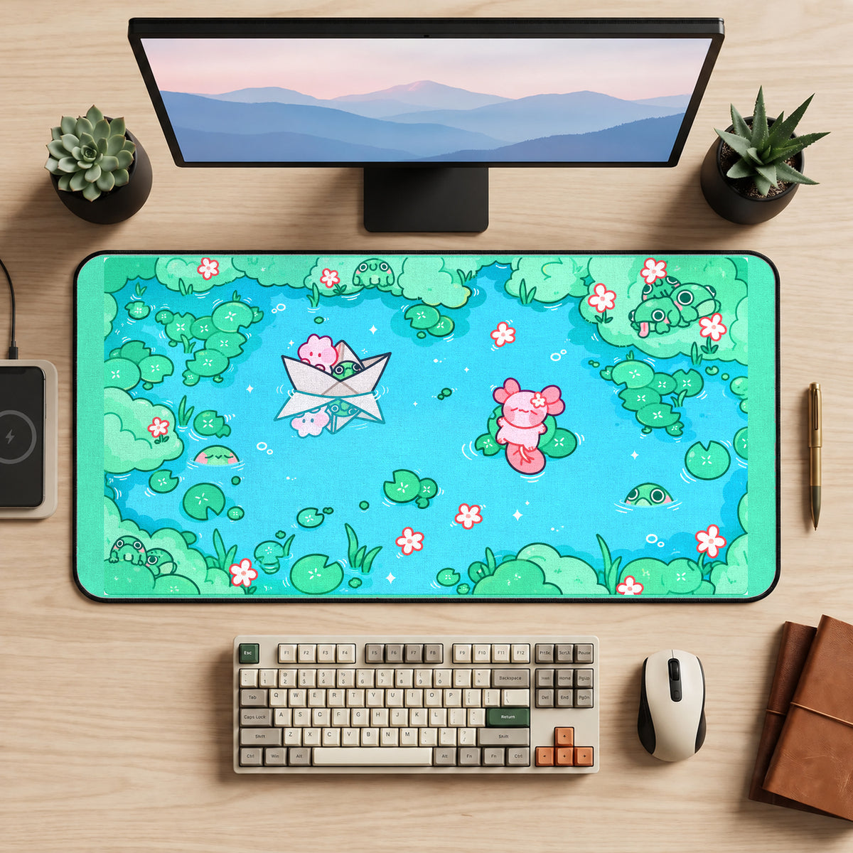 Froggy Lily Pond desk mat — product mockup 2