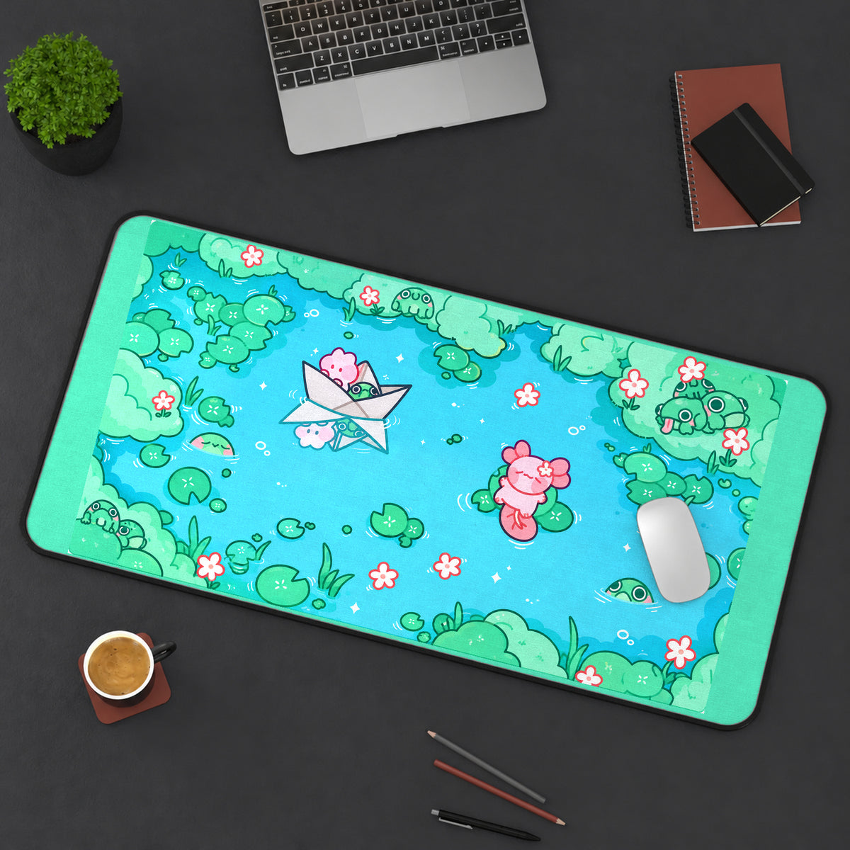 Froggy Lily Pond desk mat — product mockup 3