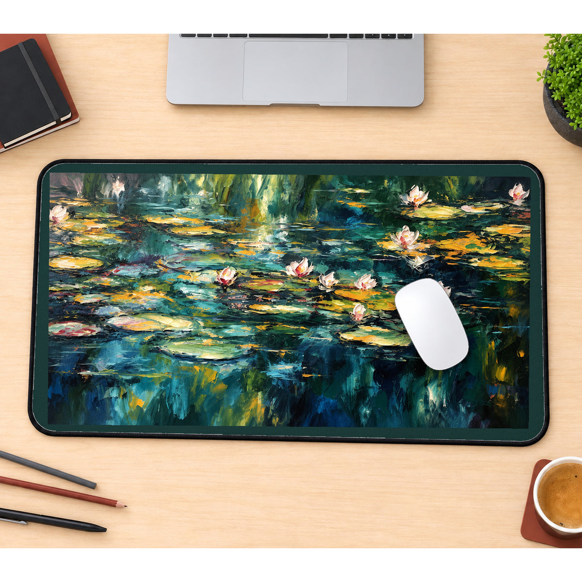 Impressionist Water Lily Pond desk mat — product mockup 1