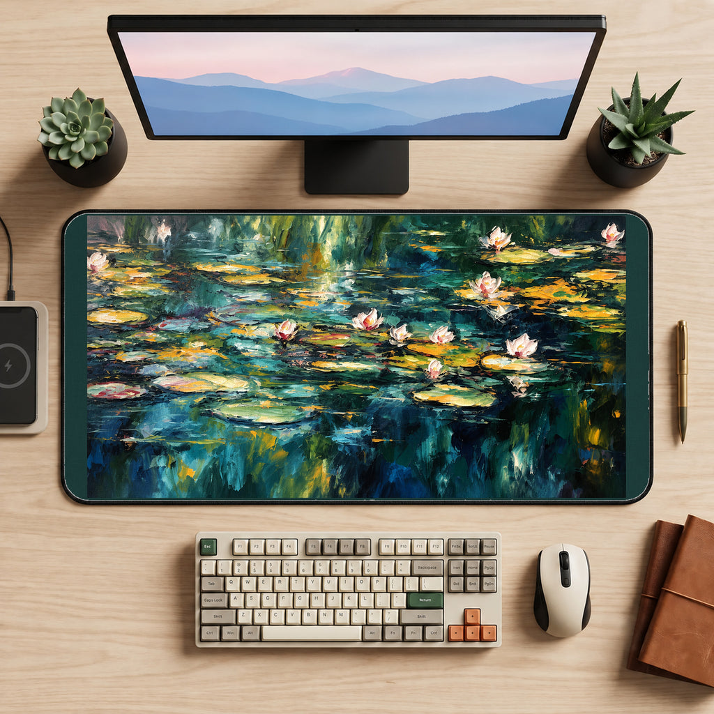 Impressionist Water Lily Pond desk mat — product mockup 2