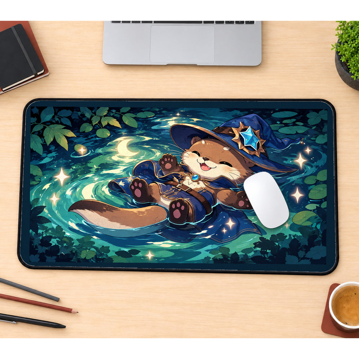 Wizard Otter Lily Pond desk mat — product mockup 1