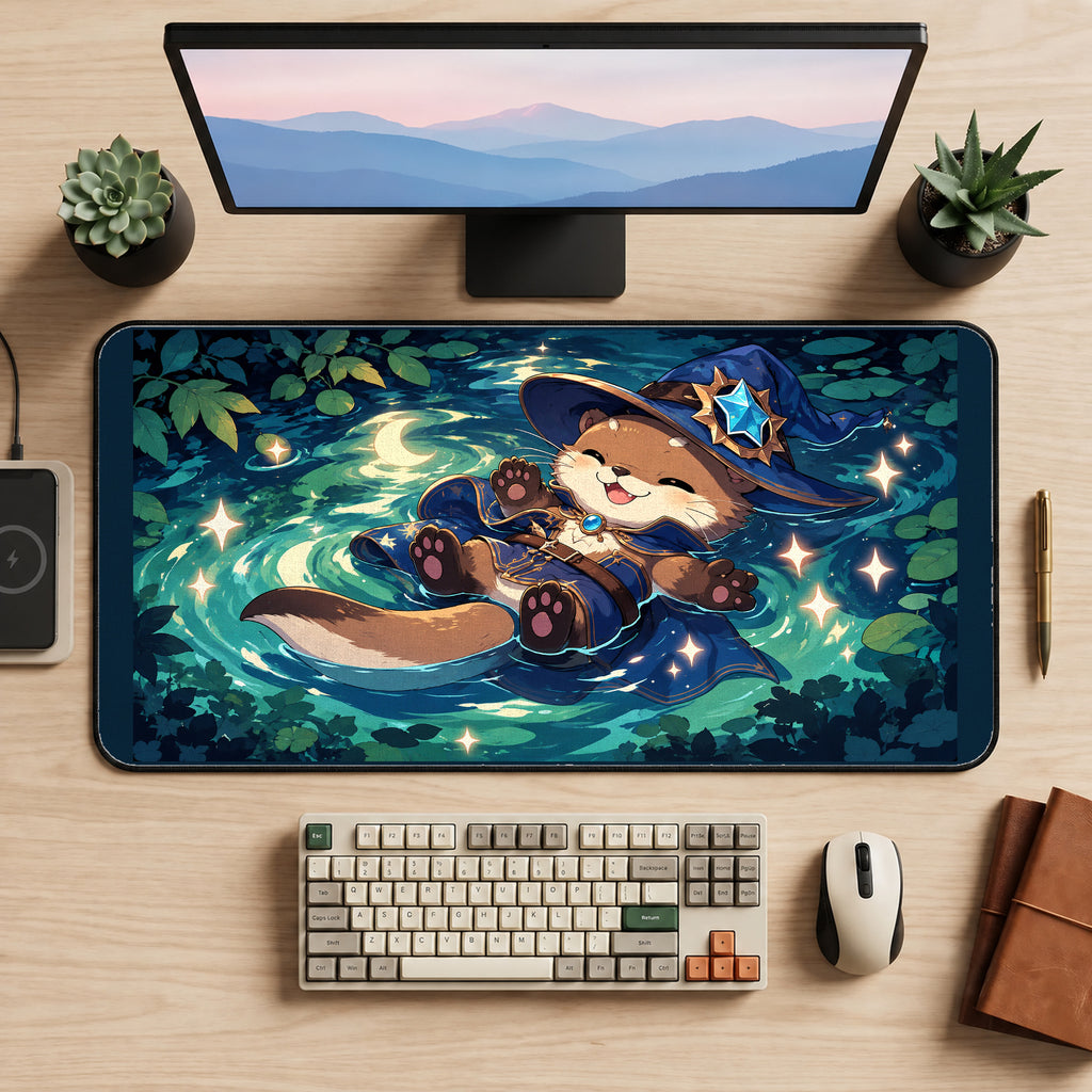Wizard Otter Lily Pond desk mat — product mockup 2