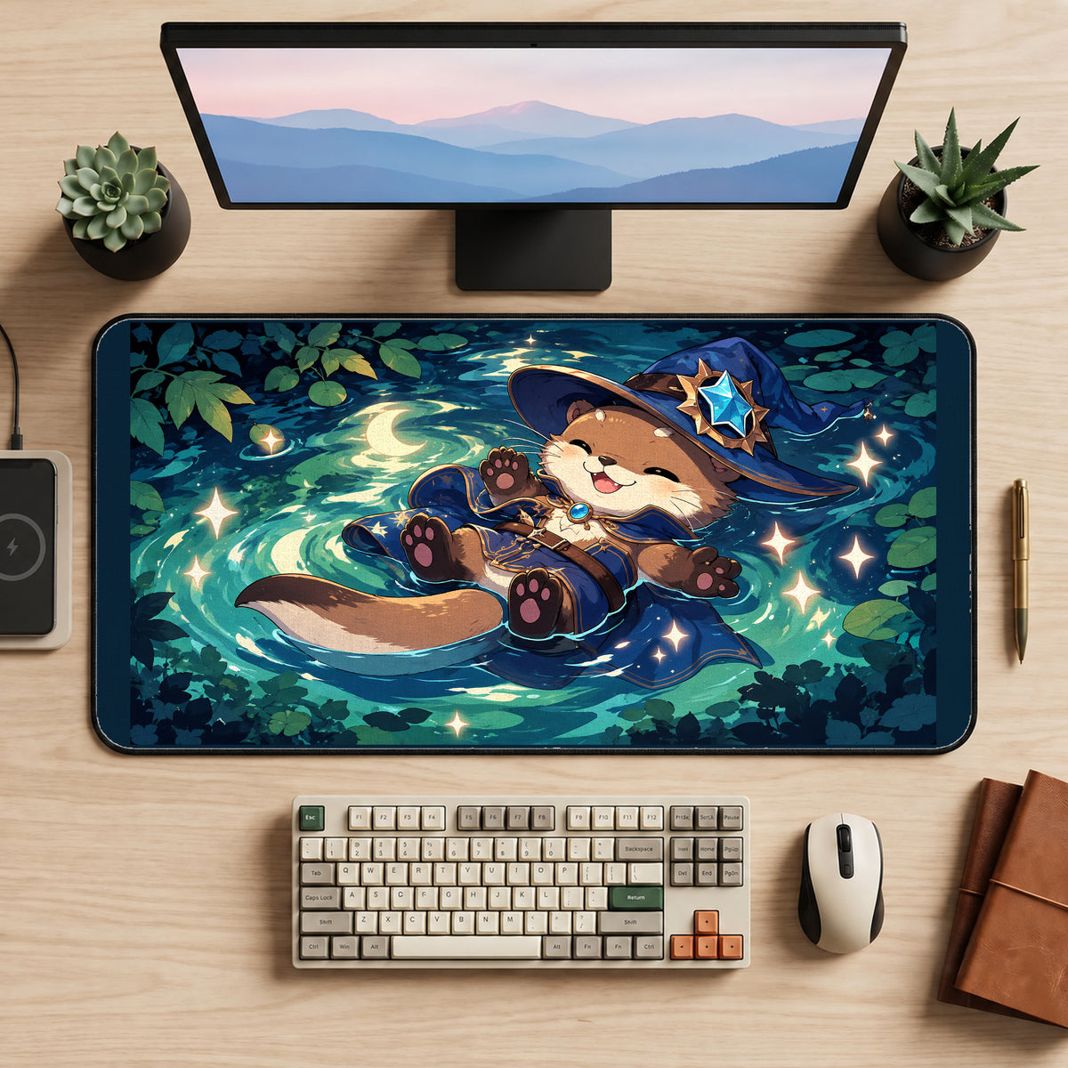 Wizard Otter Lily Pond desk mat — product mockup 2