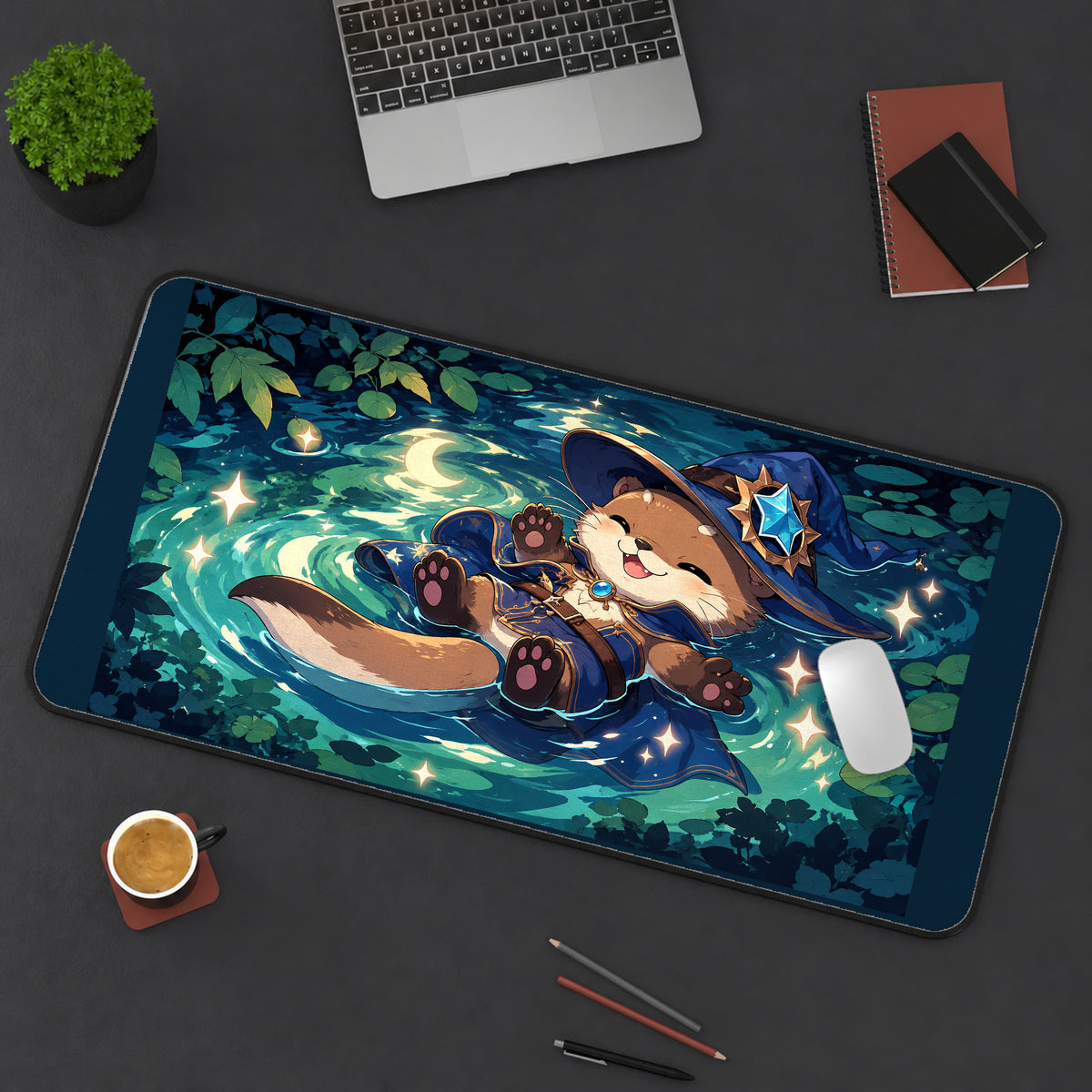 Wizard Otter Lily Pond desk mat — product mockup 3