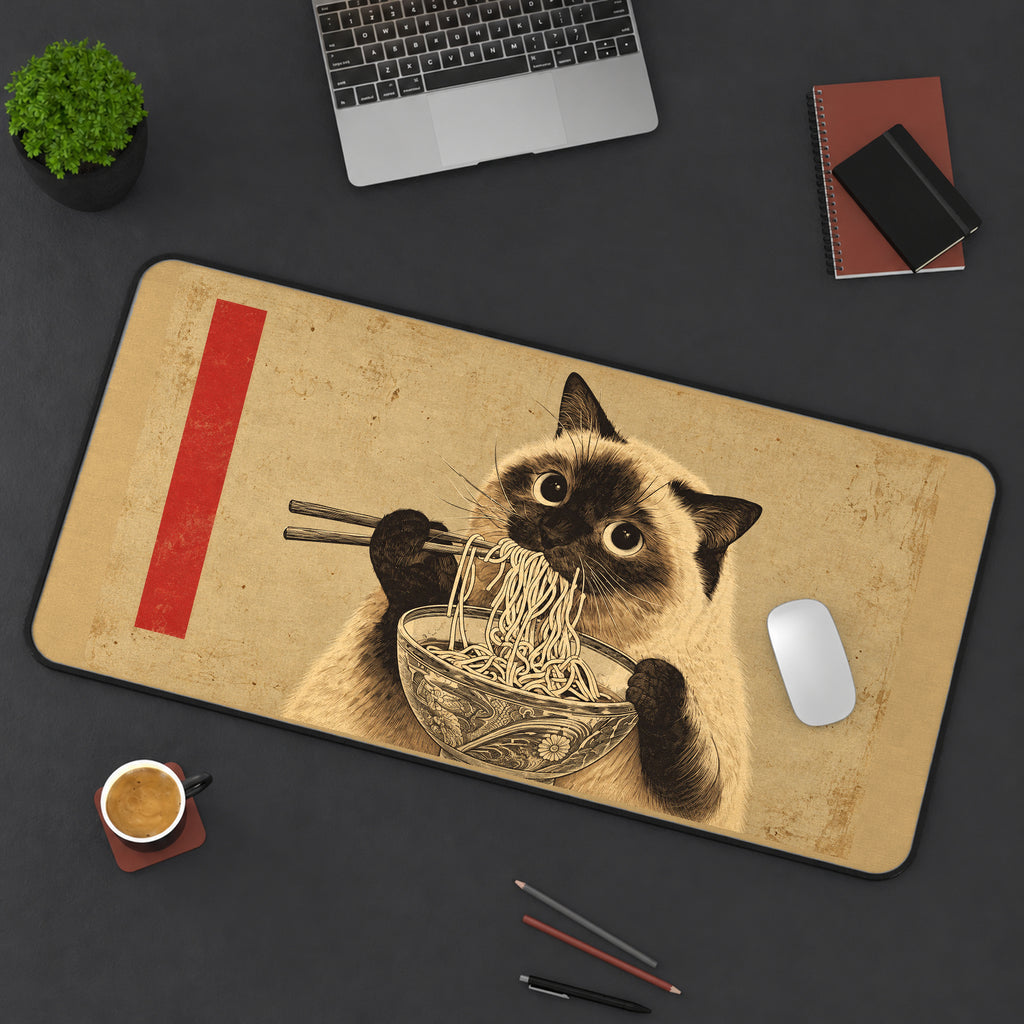 Siamese Cat Ramen Bowl desk mat — product mockup 3