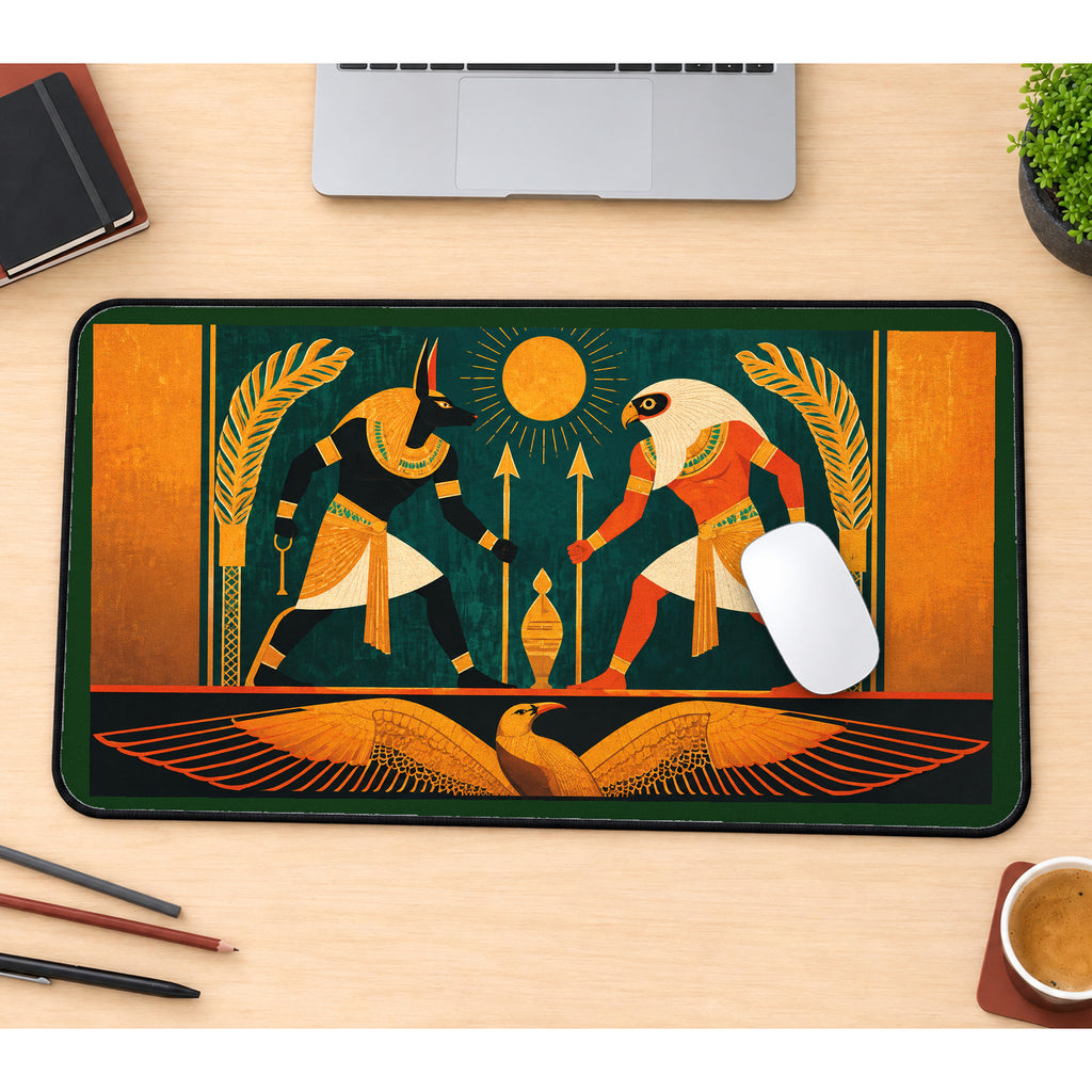 Egyptian Deities in Battle desk mat — product mockup 1