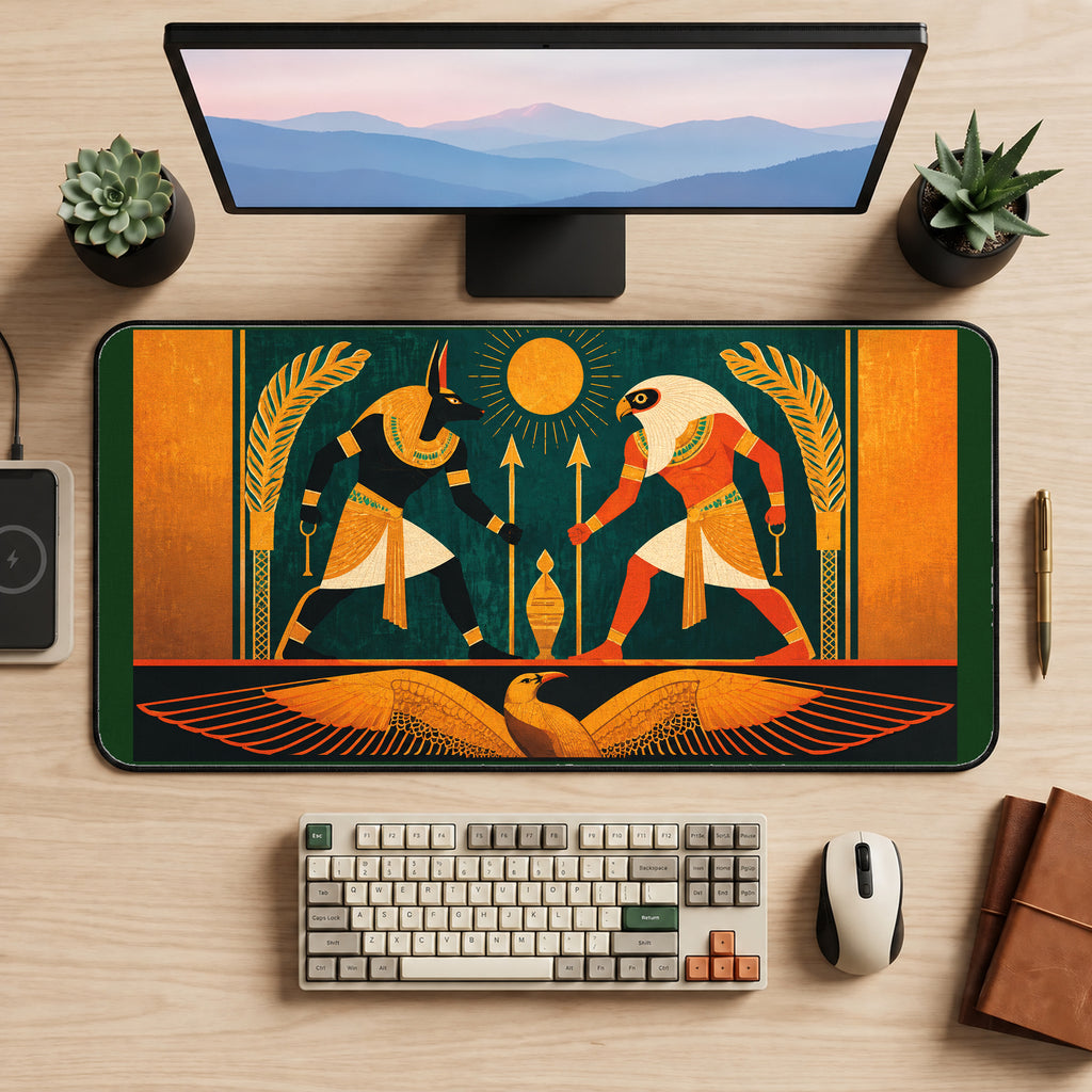Egyptian Deities in Battle desk mat — product mockup 2