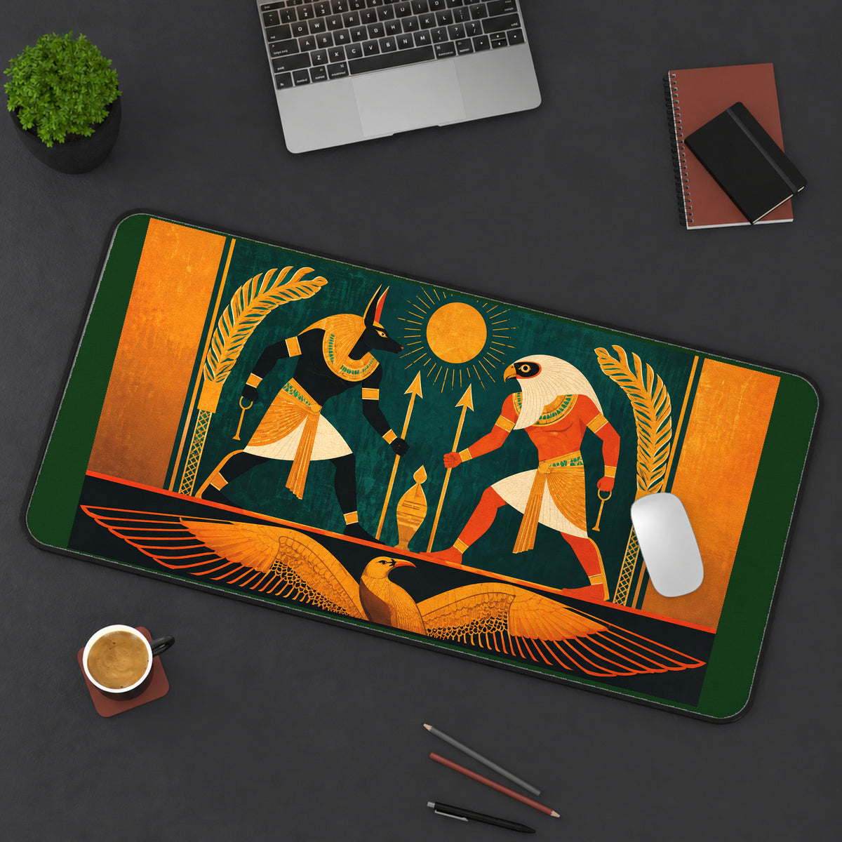 Egyptian Deities in Battle desk mat — product mockup 3