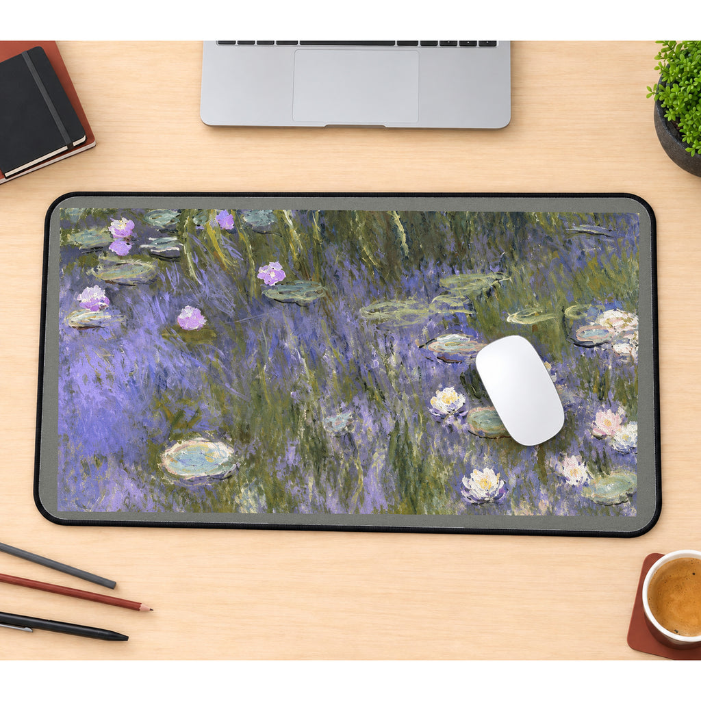 Water Lilies and Willow Reflections desk mat — product mockup 1