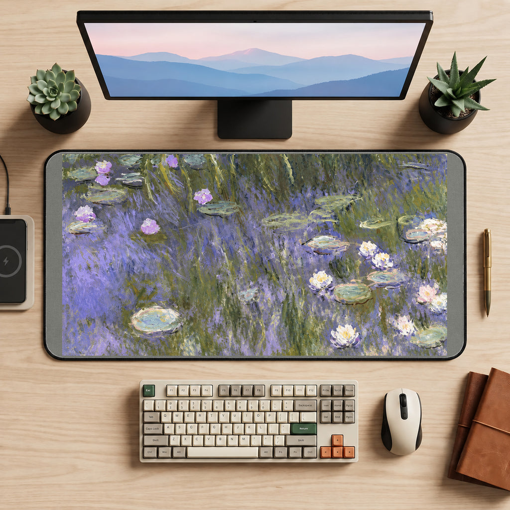 Water Lilies and Willow Reflections desk mat — product mockup 2