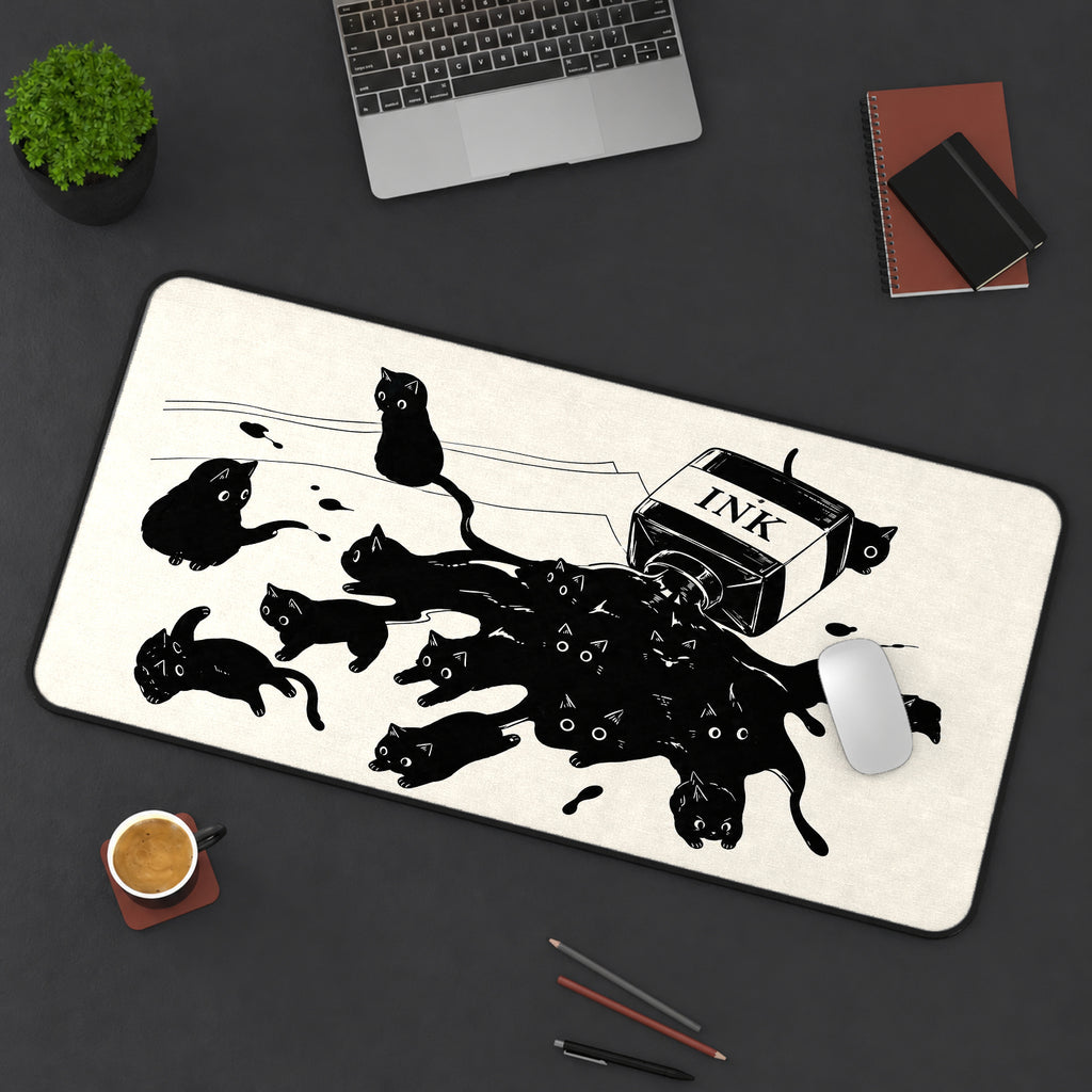 Black Cats and Spilled Ink desk mat — product mockup 3