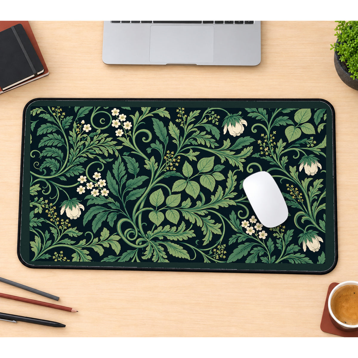 Sage Green Floral Vines desk mat — product mockup 1