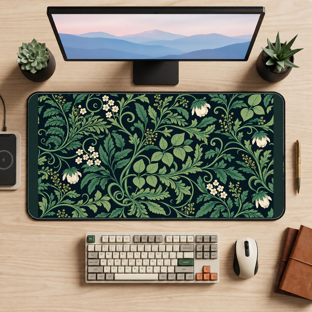 Sage Green Floral Vines desk mat — product mockup 2
