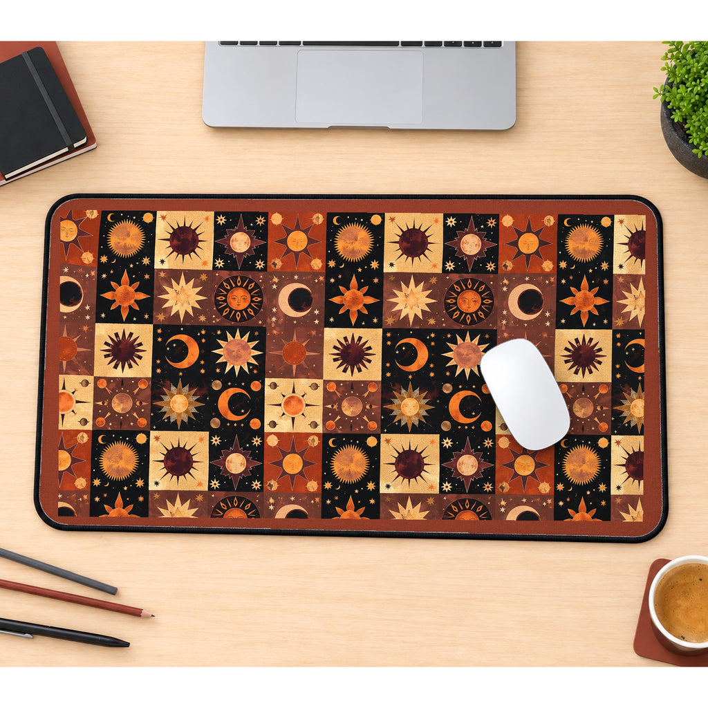 Sun and Moon Patchwork desk mat — product mockup 1