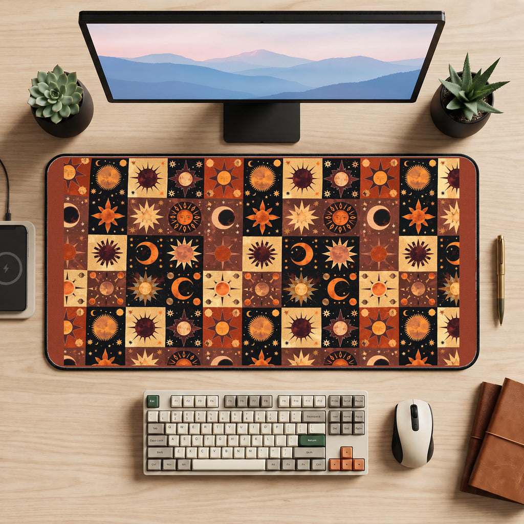 Sun and Moon Patchwork desk mat — product mockup 2