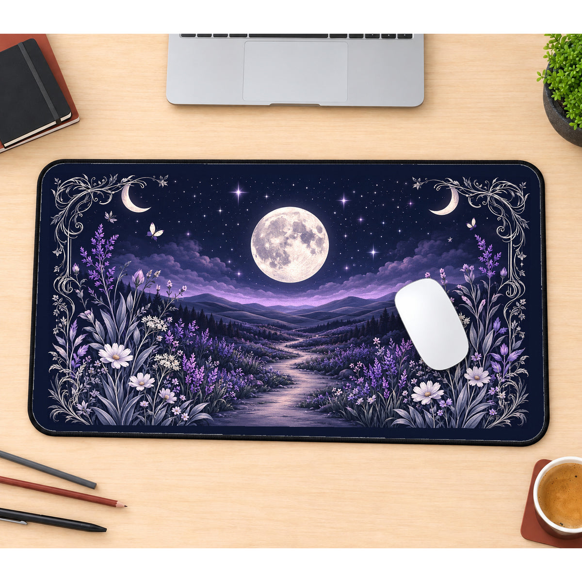 Moonlit Purple Meadow desk mat — product mockup 1