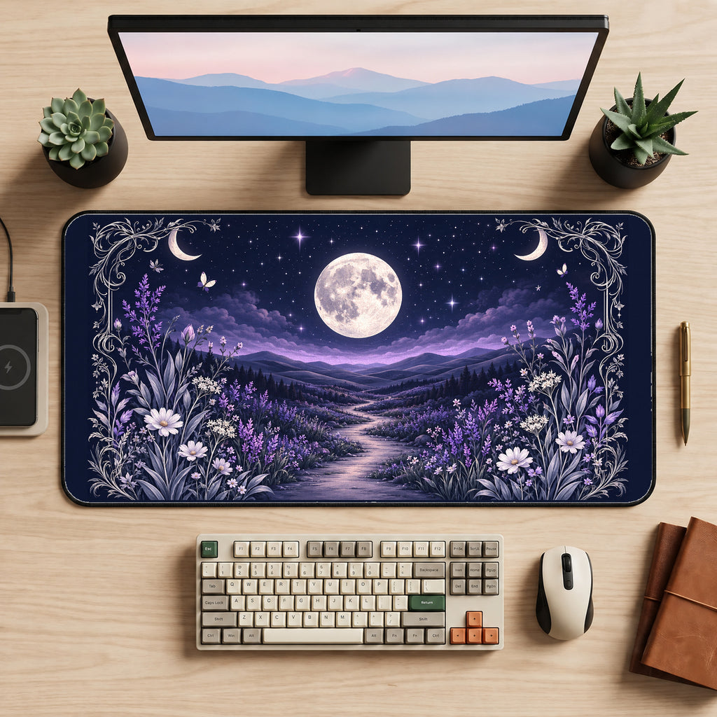 Moonlit Purple Meadow desk mat — product mockup 2