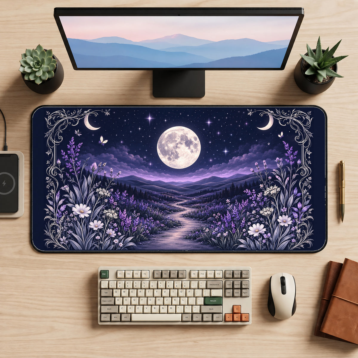 Moonlit Purple Meadow desk mat — product mockup 2