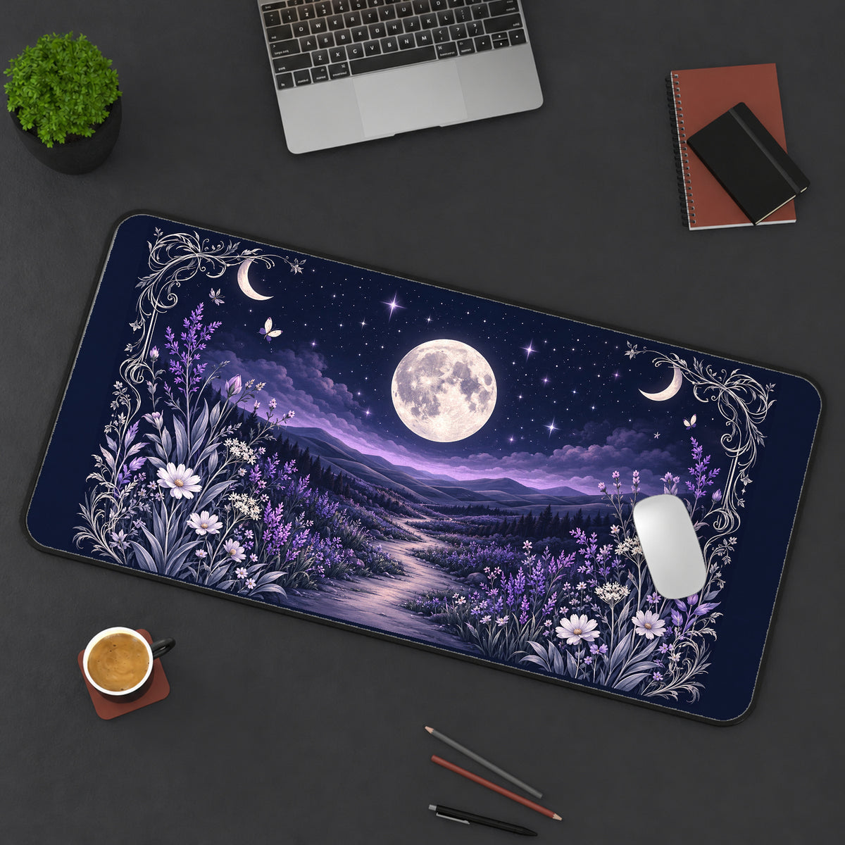 Moonlit Purple Meadow desk mat — product mockup 3