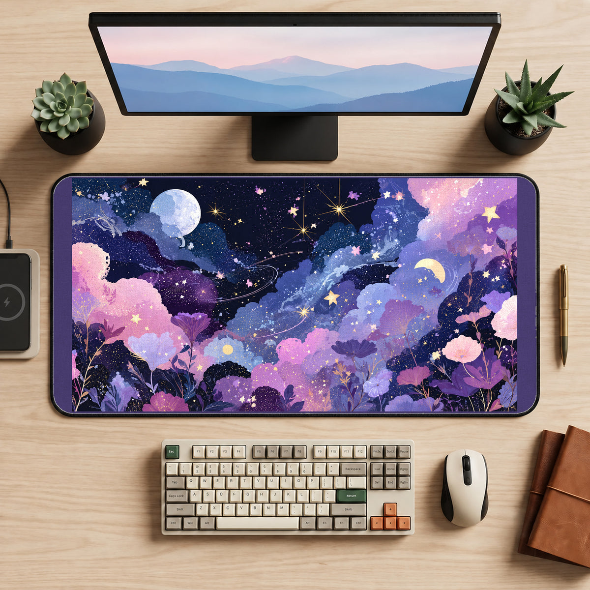 Pastel Cosmic Flower Garden desk mat — product mockup 2