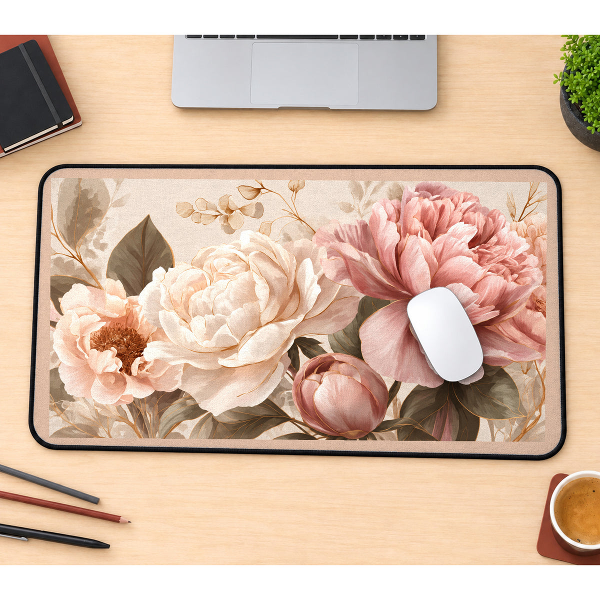 Blush Peony Botanical desk mat — product mockup 1